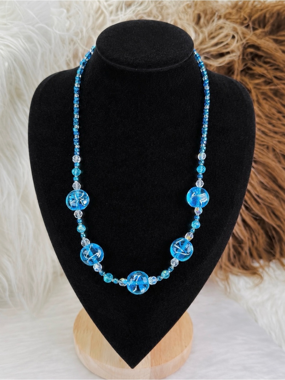 Vintage island chic Blue Beaded Necklace